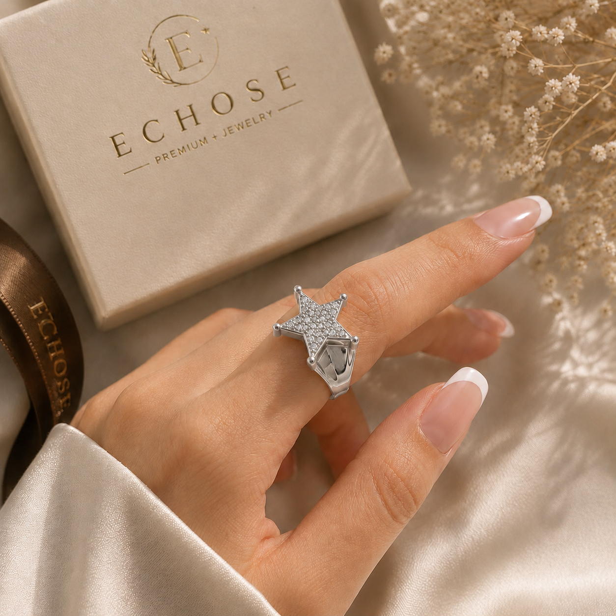 Yıldız Figürlü Silver Ayarlanabilir Paslanmaz Çelik Yüzük | ECHOSE