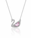 Minimal Kuğu Figürlü Pembe Zirkon Taşlı Silver Paslanmaz Çelik Kolye | ECHOSE