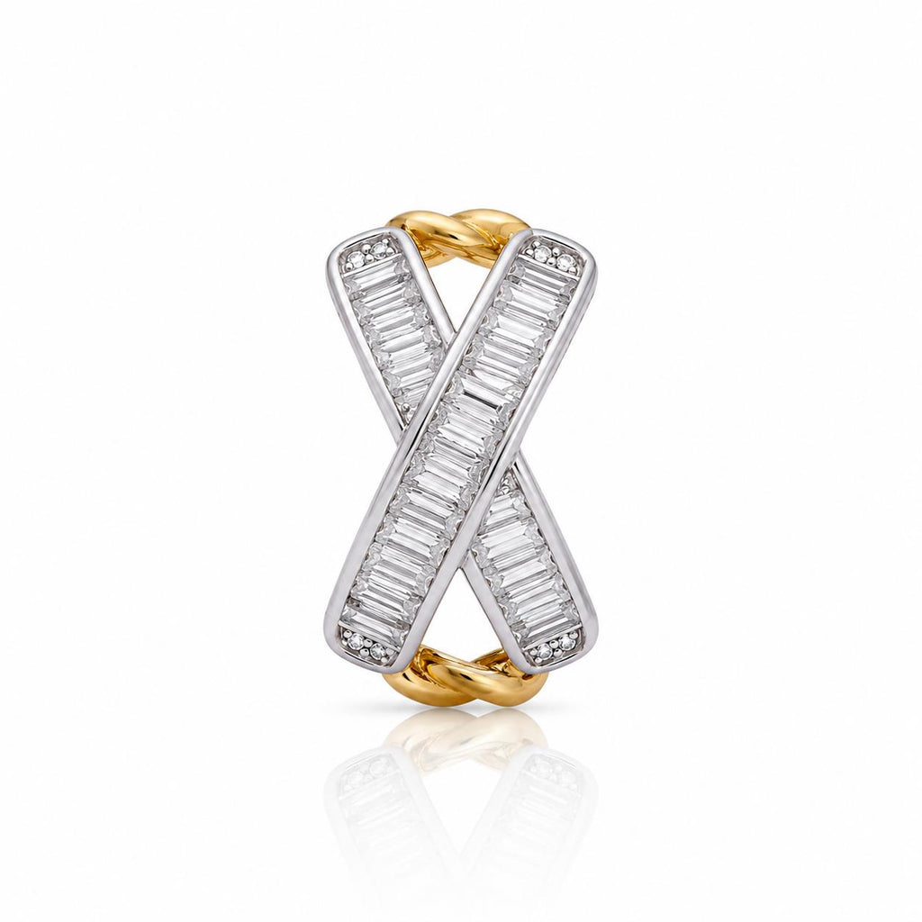 Zirkon Taşlı X Tasarım Gold & Silver Paslanmaz Çelik Yüzük | ECHOSE