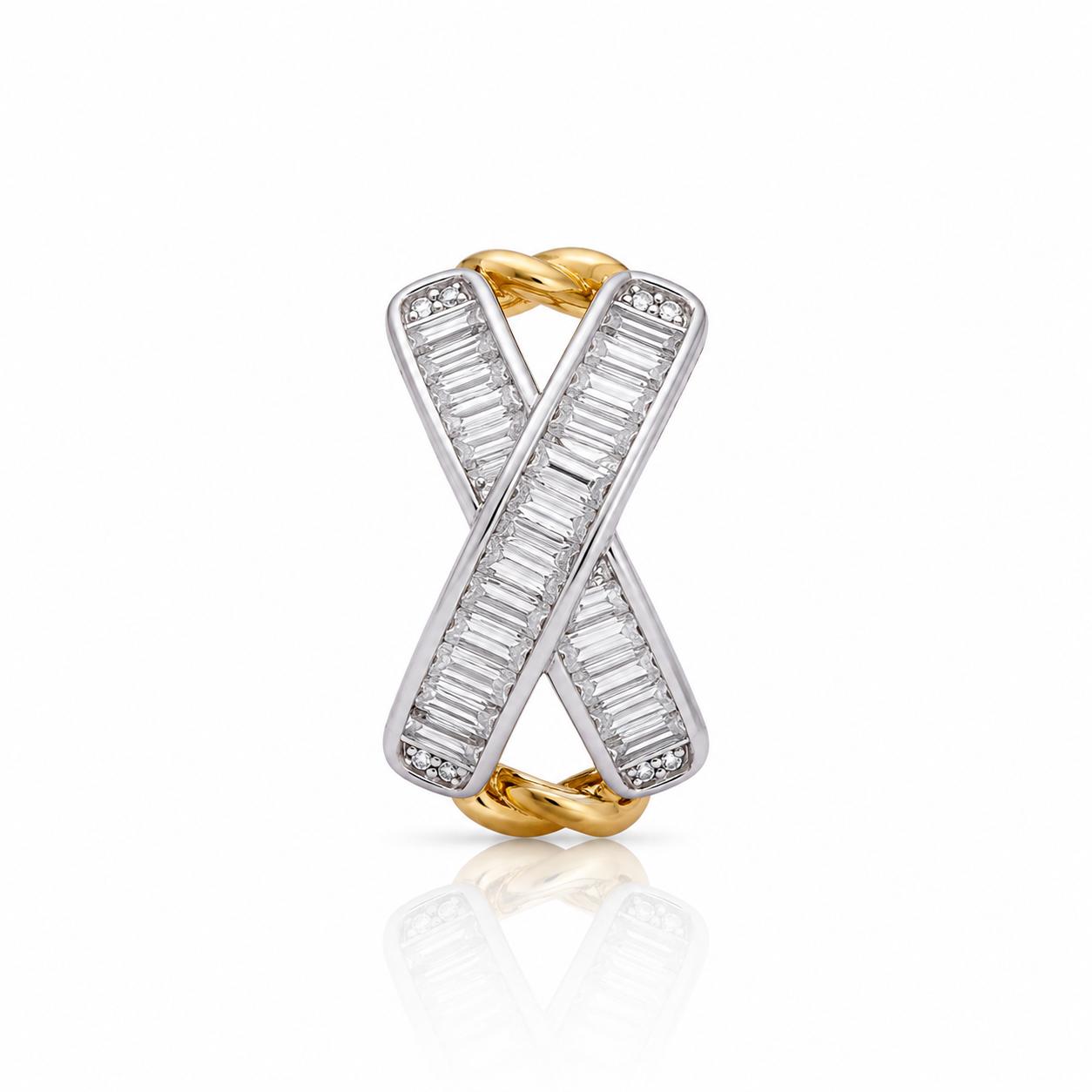 Zirkon Taşlı X Tasarım Gold & Silver Paslanmaz Çelik Yüzük | ECHOSE