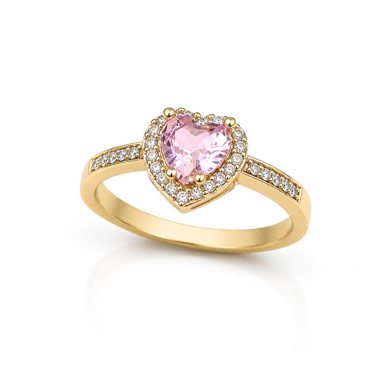 Pembe Kalp Taşlı Gold Paslanmaz Çelik Yüzük | ECHOSE