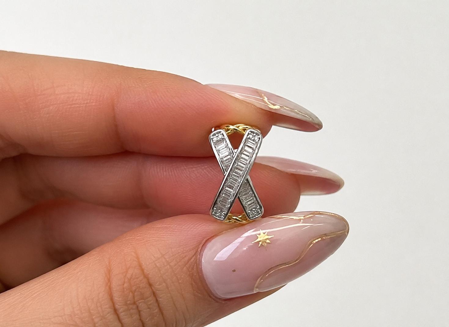 Zirkon Taşlı X Tasarım Gold & Silver Paslanmaz Çelik Yüzük | ECHOSE