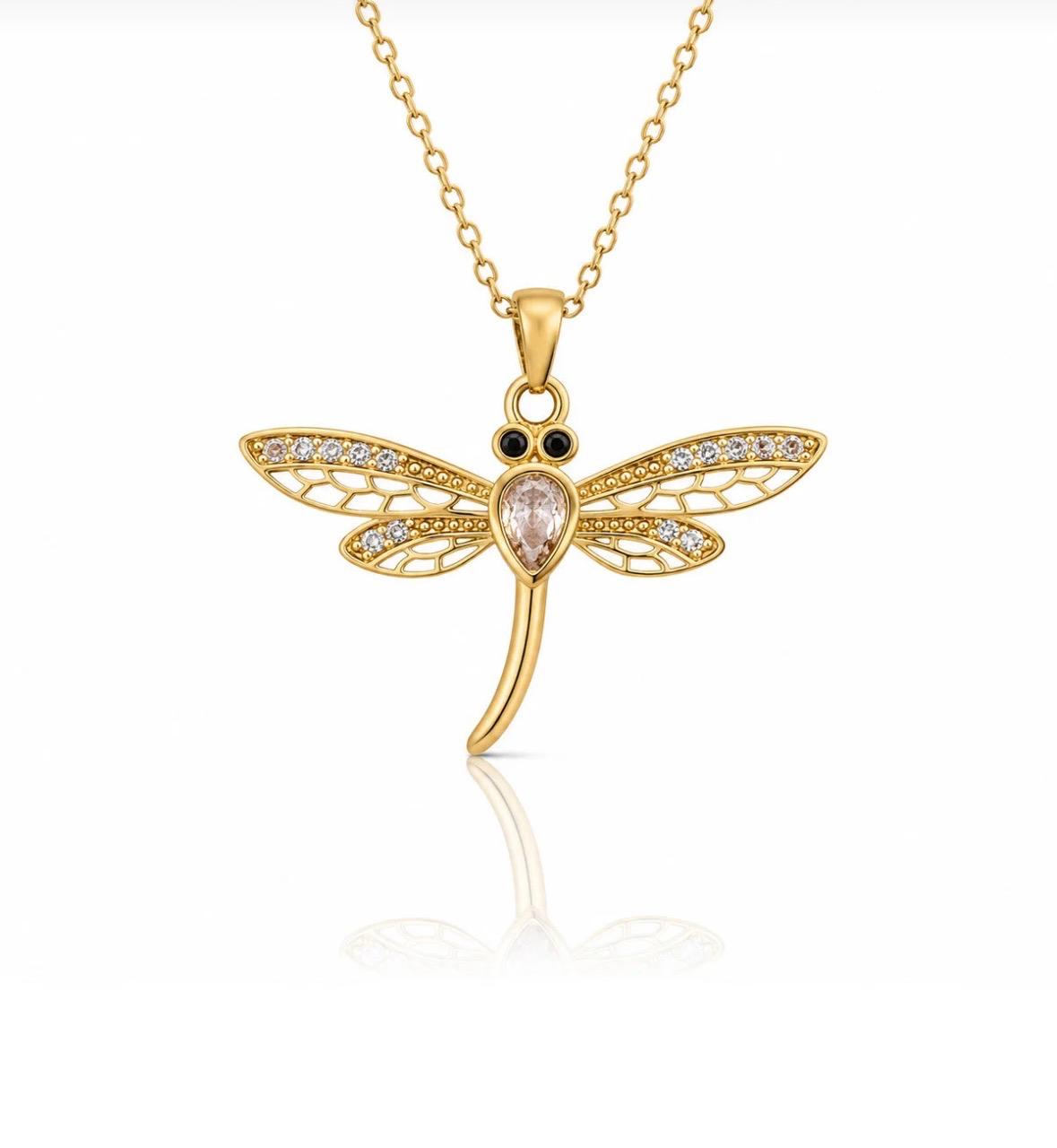 Yusufçuk Figürlü Zirkon Taşlı Gold Çelik Kolye